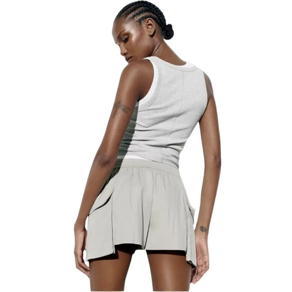 ZARA | Pearl Gray | NYLON BLEND SHORTS - Picture 6 of 13